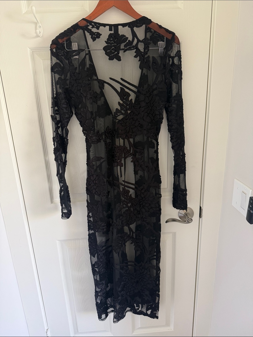 Windsor Black Floral Lace Mesh Maxi Duster Cover Up Jacket Small - Picture 6 of 8